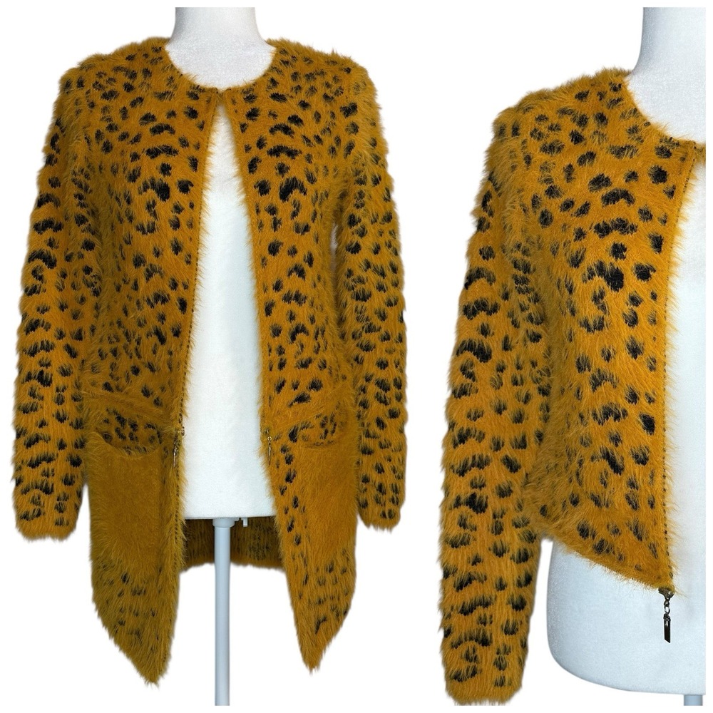 Kamana Convertible Cheetah‎ Cardigan Sweater S Long Sleeve Fuzzy Cozy Pockets